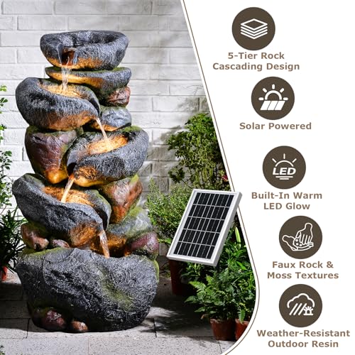 36.2''Tall Rock Solar Water Fountain Outdoor Garden