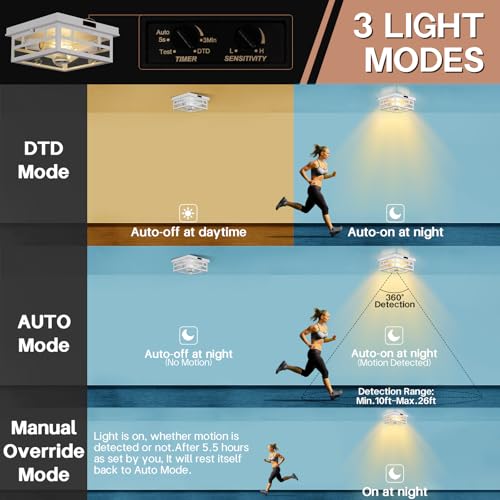 Outdoor Flush Mount Motion Sensor White Ceiling Light