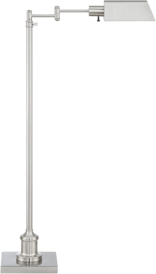 Regency Hill Jenson Industrial Farmhouse Adjustable Swing Arm Pharmacy Lamps Floor Standing with USB Charging Port 54" Tall Brushed Nickel Decor for Living Room Reading House Bedroom Home Office