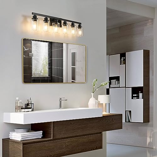 6 Light Black Vanity Lights 38'' Modern Bathroom Vanity Lighting Fixtures Above Mirror? Industrial Matte Bathroom Light Fixtures