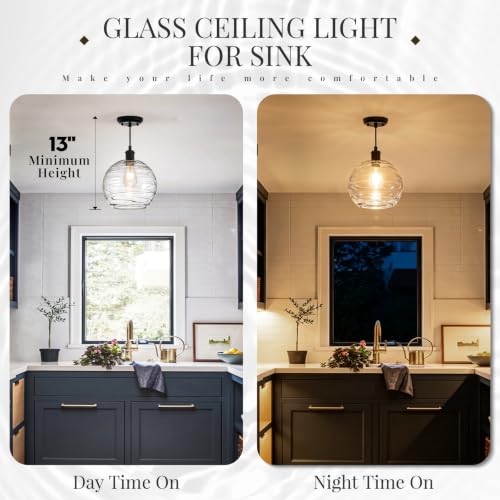 Modern Glass Pendant Light 10” Black Kitchen Island Hanging Light Fixture
