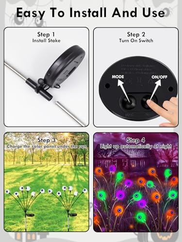 6 Pack Solar Halloween Decorations Outdoor 36 LED Solar Eyeball Lights (6 Count)