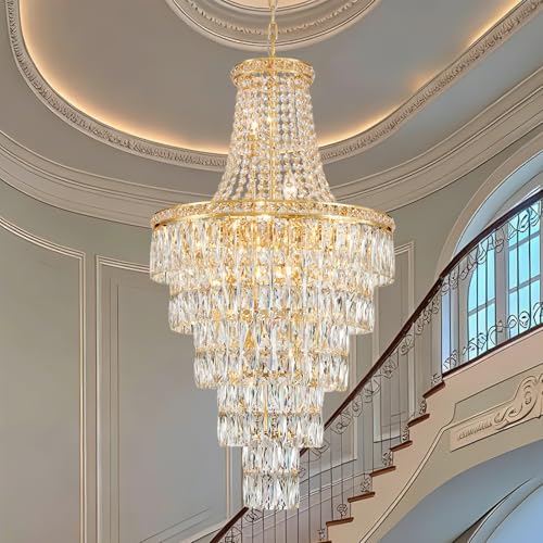 Gold Crystal Chandeliers 13 Lights Luxury Modern Chandelier for High Ceilings Large Pendant Light Fixture Foyer Staircase Hallway Entryway Living Room Hall Lobby 40" H x 21.7" D (13 Count)