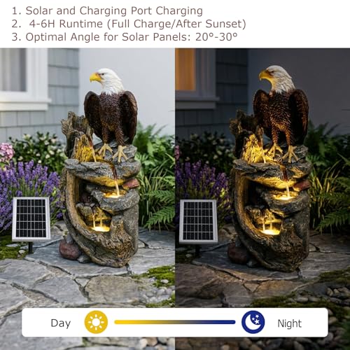 40.5" Tall Solar Water Fountain Outdoor Garden Eagel Sculpture