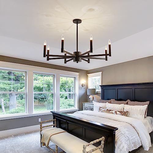 8 Light Black Farmhouse Candle Chandeliers Modern Matte Ceiling Light Fixture Industrial Hanging Lighting for Dining Room Living Room Bedroom Kitchen Island Foyer