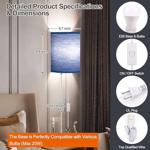 Plug in Wall Sconces Set of Two Wall Lights with On (2 Count)