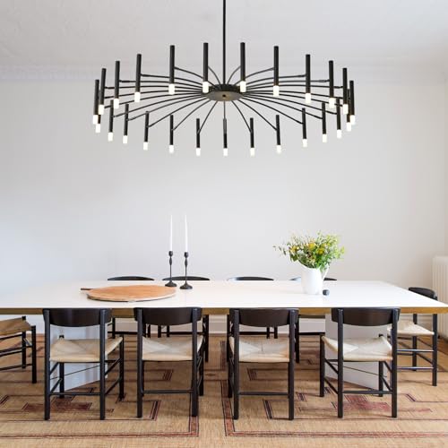25 Light Modern LED Chandelier 53" Large Black Farmhouse Chandelier