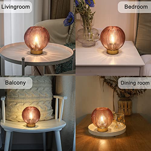 Battery Operated Decorative Glass Table Lamp with Timer Red