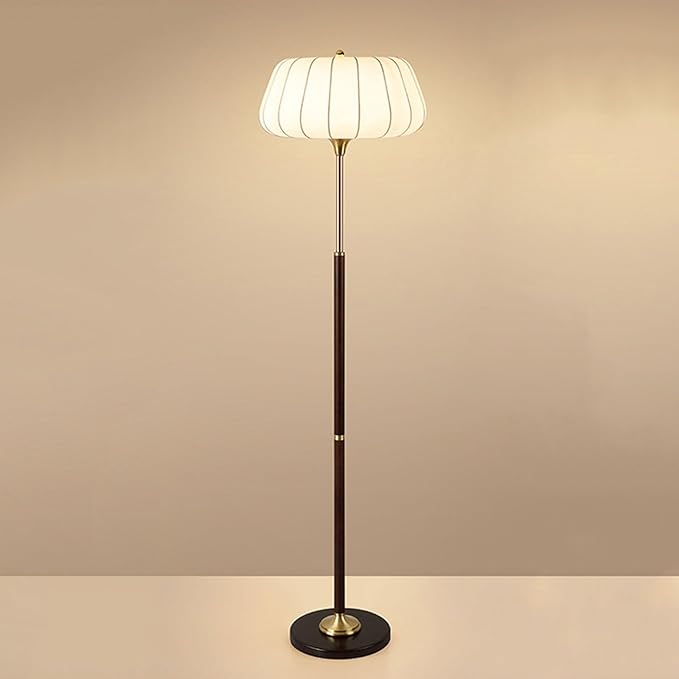 Light Luxury Hotel Bedside Floor Lamp French Wabi-Sabi Style Rubberwood Fabric Standing Lamp H61” E26 3 Tone Light Study Office Torchiere Farmhouse Villa Rustic Lighting Fixture