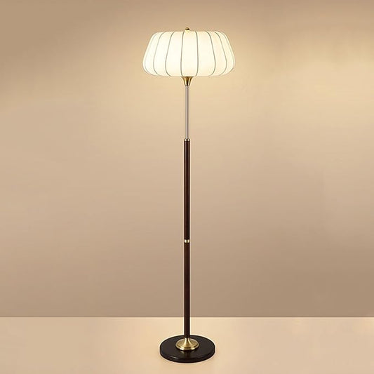 Light Luxury Hotel Bedside Floor Lamp French Wabi-Sabi Style Rubberwood Fabric Standing Lamp H61” E26 3 Tone Light Study Office Torchiere Farmhouse Villa Rustic Lighting Fixture