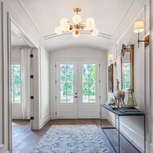 10 Light Sputnik Ceiling Light Milk Glass Globe Chandelier for Living Room