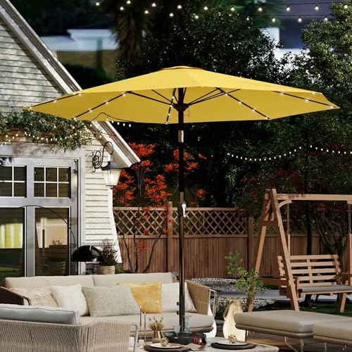 10FT Solar Umbrella 32 LED Lighted Patio Umbrella Table Market Umbrella w