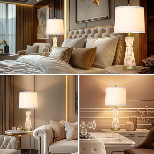 27" Modern Alabaster Table Lamp Set of 2 with Night Light (2 Count)