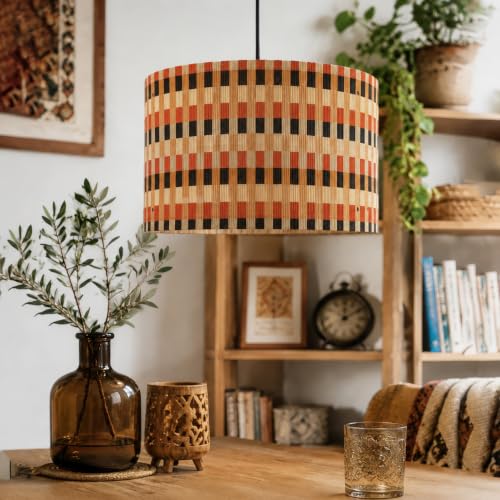 Rustic Pendant lamp shade Art decorative Colorful Grid 13.8x9Inch