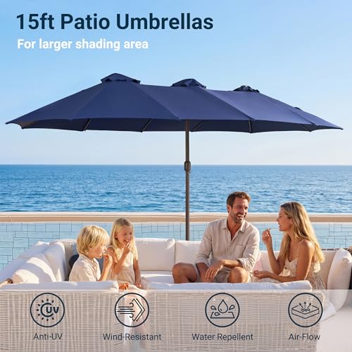 15 Ft Double Head Umbrella Outdoor Patio With Base