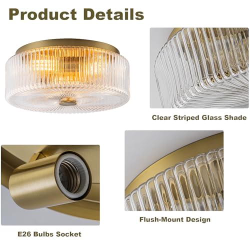 13.9 Inch Gold Flush Mount Ceiling Light