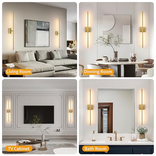Gold Battery Operated Wall Sconces Set of 2 with Remote 24 Inch (2 Count)