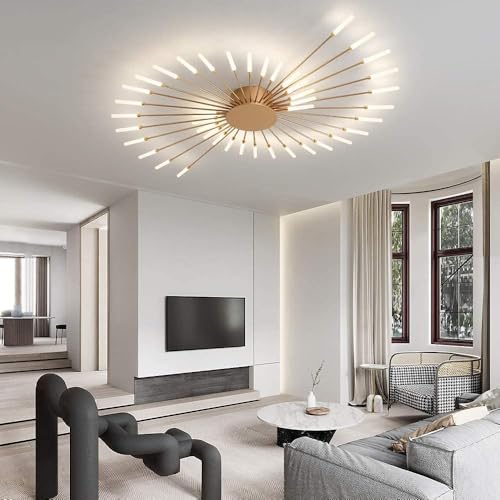 50.4" Ceiling Light Modern Flower Shape Ceiling Lamp for Living Room Dining Room Semi Flush Mount Metal Acrylic Sputnik Firework Petal LED Lighting Fixture