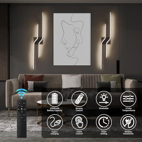 Modern Battery Operated Wall Sconces Set of 2 (2 Count)