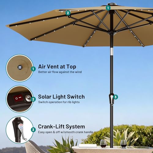 9FT Patio Umbrella with Solar Lights