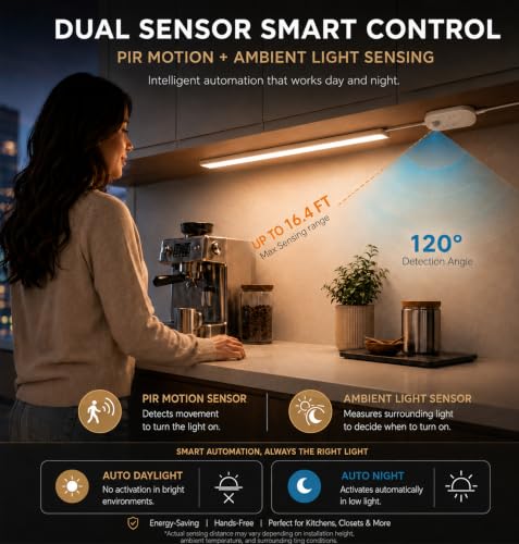 24in Plug in Under Cabinet Lighting Motion Sensor 1200LM Dimmable 3CCT 2PK