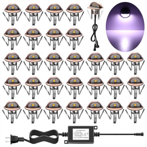 LED Stair Light Low Voltage Waterproof IP65 Outdoor F1.38 Wood Recessed LED Deck Lighting Yard Garden Patio Step Landscape Pathway Decor Lamp (30 Count)