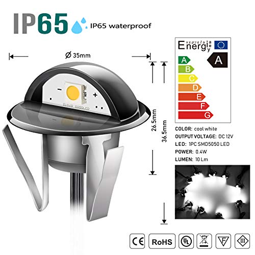 Pack of 20 Low Voltage LED Deck Lighting Kit Stainless Steel Waterproof Outdoor Landscape Garden Yard Patio Step Decoration Lamps LED In (20 Count)