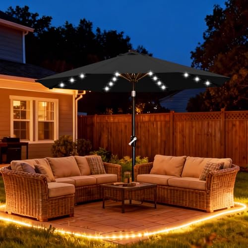 Solar Led Patio Umbrella with 32 Lights 9FT