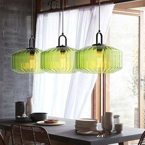 Green Glass Pendant Light Fixture Large Hand Blown Globe Shade