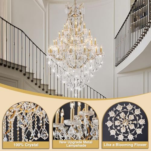 44 Lights Large Crystal Chandelier for High Ceilings