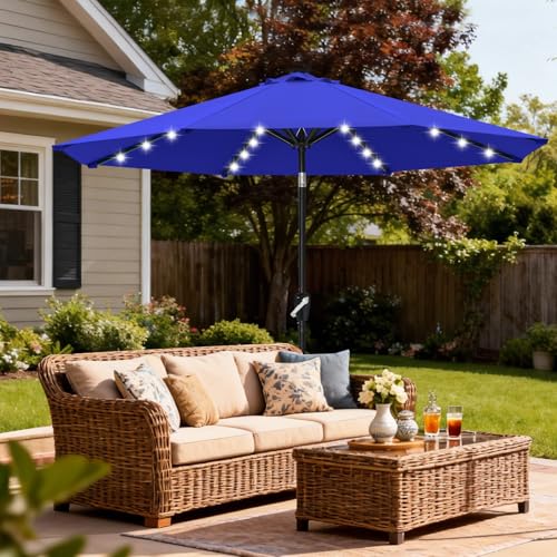 Solar Led Patio Umbrella with 32 Lights 11FT