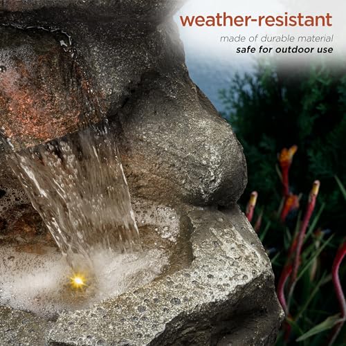 40" Tall Outdoor Multitiered Rock Waterfall Floor Fountain with LED Lights