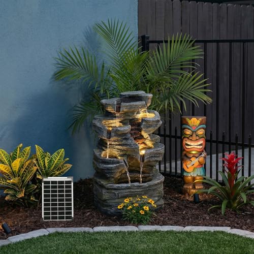 6 Tier Solar Powered Water Fountain Outdoor Waterfall 24.4 in