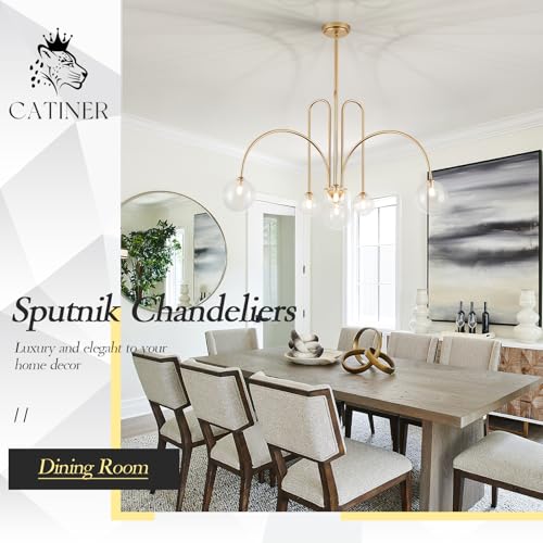 Modern 40" 6 Light Gold Sputnik Chandelier with Clear Glass Globe