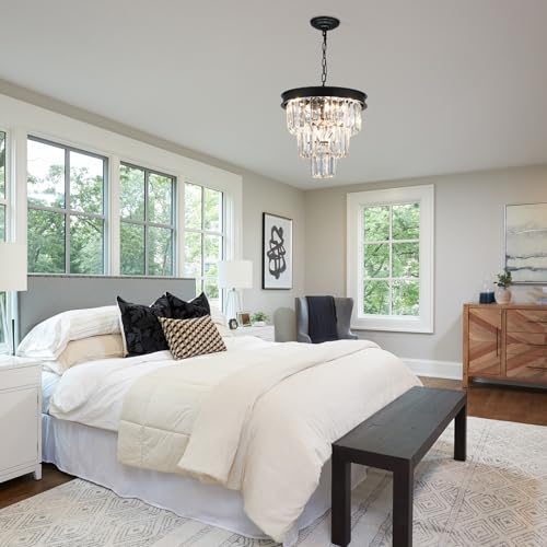 Black Crystal Chandeliers for Dining Room (4 Count)
