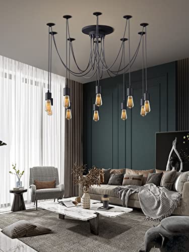 Vintage Edison Multiple Ajustable DIY Ceiling Spider Lamp Light Pendant Lighting Chandelier Modern Chic Industrial Dining with Romote Control