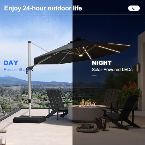 Cantilever Patio Umbrella 11ft Round Solar LED Light