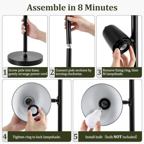 3 Light Floor Lamps for Living Room (Black)
