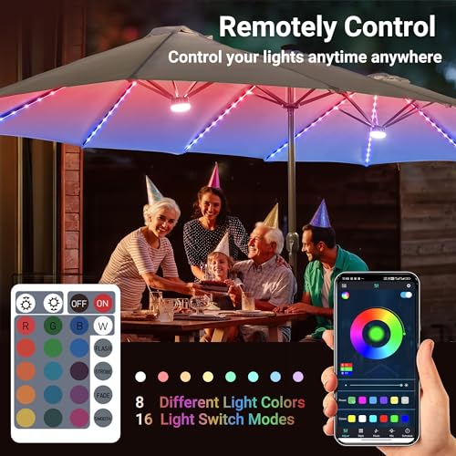 15 Ft Umbrella Outdoor Patio With Solar Lights Base