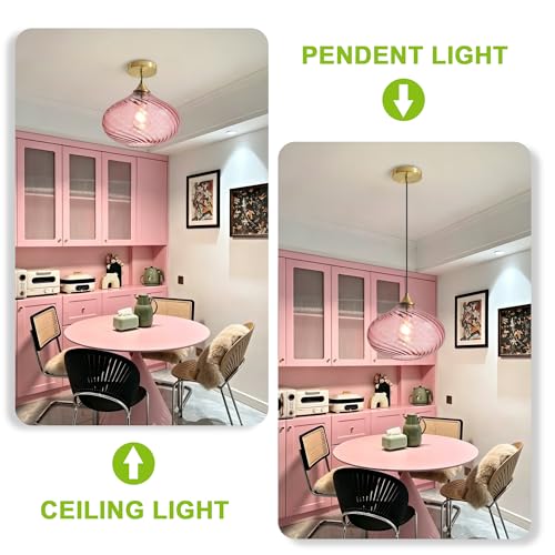 11in Gold Pendant Lights Kitchen Island with Purple Pink Glass Shade 1Pack