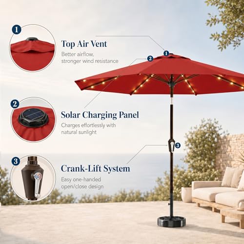 10FT Solar Patio Umbrella with Lights
