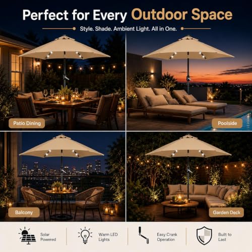 7.5FT Solar Patio Umbrella w