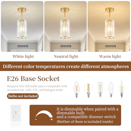 Adjustable Modern Crystal Gold Pendant Lights Kitchen Island (Gold / 5.3 in)