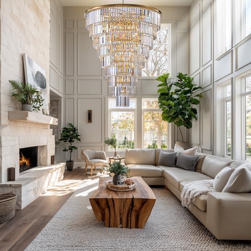 48 Inch Gold Tiered Crystal Tube Chandelier