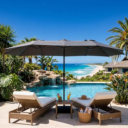 15FT Large Double Sided Patio Umbrella with Base Included