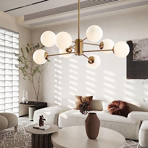 Lighting 8 Light Glass Sputnik Chandelier Light Modern Gold Chandeliers Pendant Light Fixture Vintage Globe Ball Ceiling Flush Mount Light Fixture Kitchen Island
