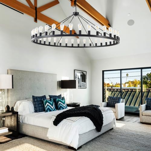 Large black wagon wheel chandelier 64 inch