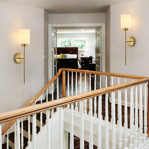 Gold Wall Sconces Set of 2 with Marble Glass Shade