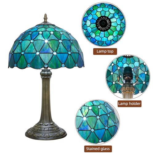 Tiffany Style Sea Blue Stained Glass Table Lamp Bedroom Bedside Lamp Living Room Dining Room Office Decoration Desk Lamp Home Decoration Creative Gift