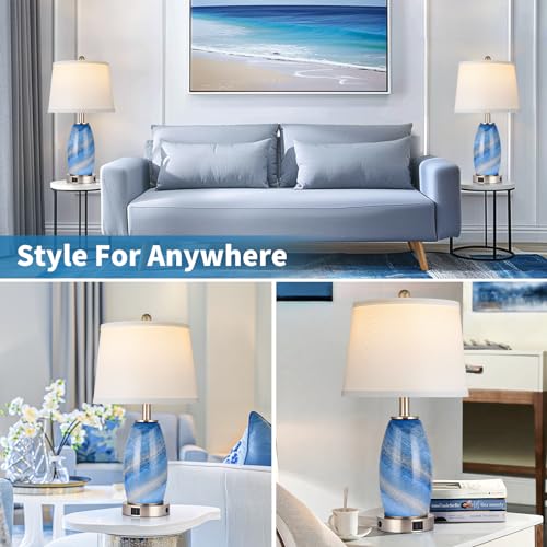 Glass Blue Table Lamp for Living Room Bedroom